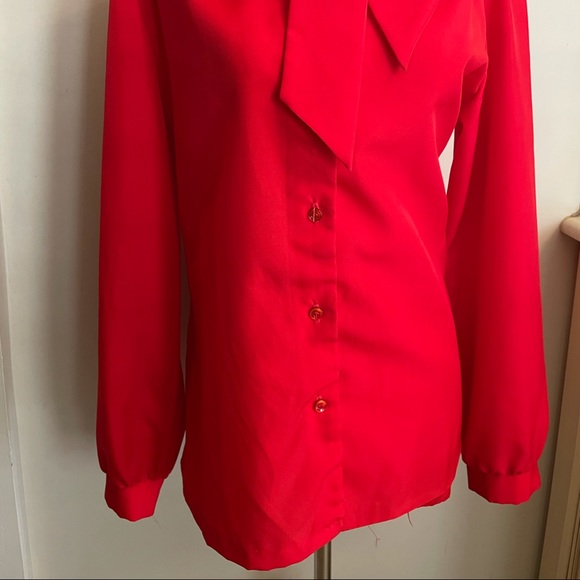 60’s red cherry secretary collar poly blouse ~ - Picture 3 of 6